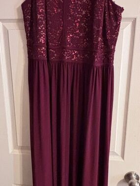 Burgundy Sequin Lace Bodice Maxi Dress